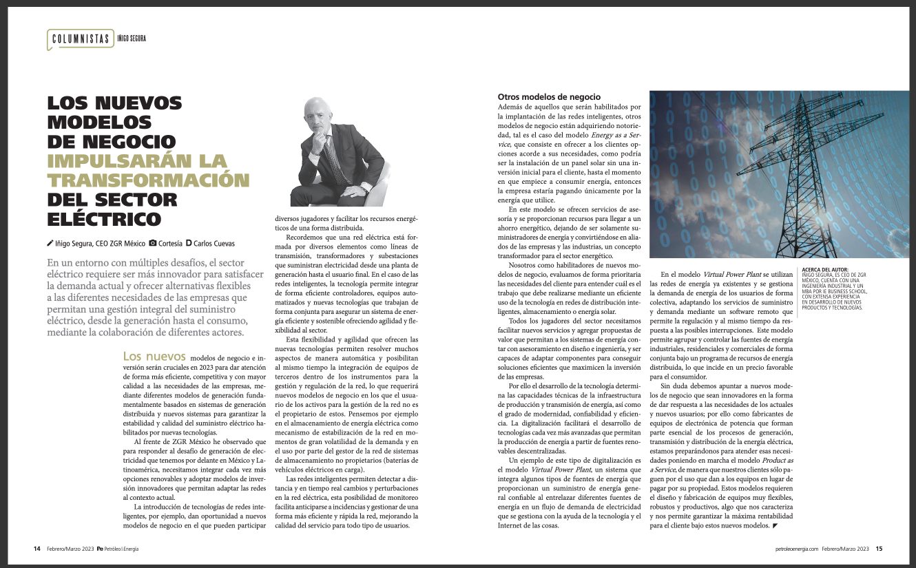 Artículo de opinión de Íñigo Segura (ZGR Corporación) en la revista Petróleo & Energía