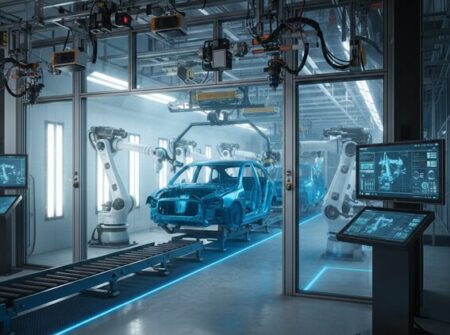 Robotic paint line in an Industry 4.0 automotive production plant. Developed in collaboration with IAG